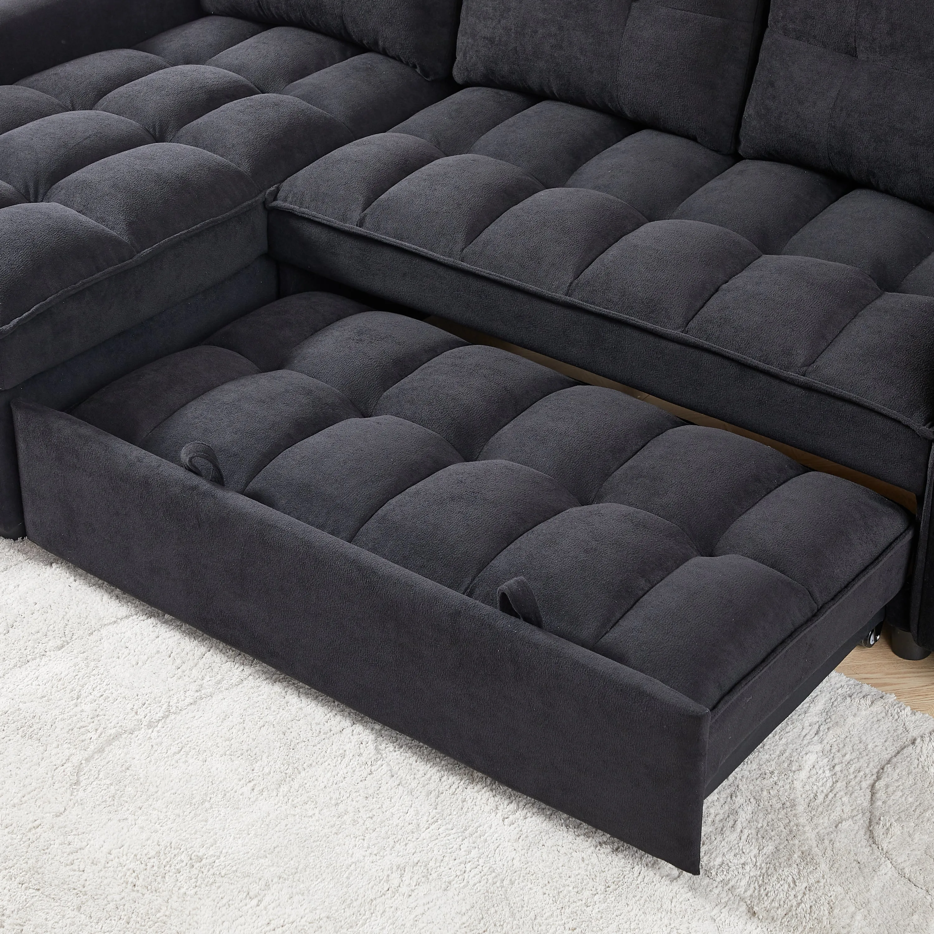 MH 78.75" Reclining Sofa, Pull-Out Sofa Bed with USB and tape-c charging ports, L-Shaped Sectional Sofa with Reclining Storage and Arm Side Organizer Pocket Features, Living Room Comfort Sofa