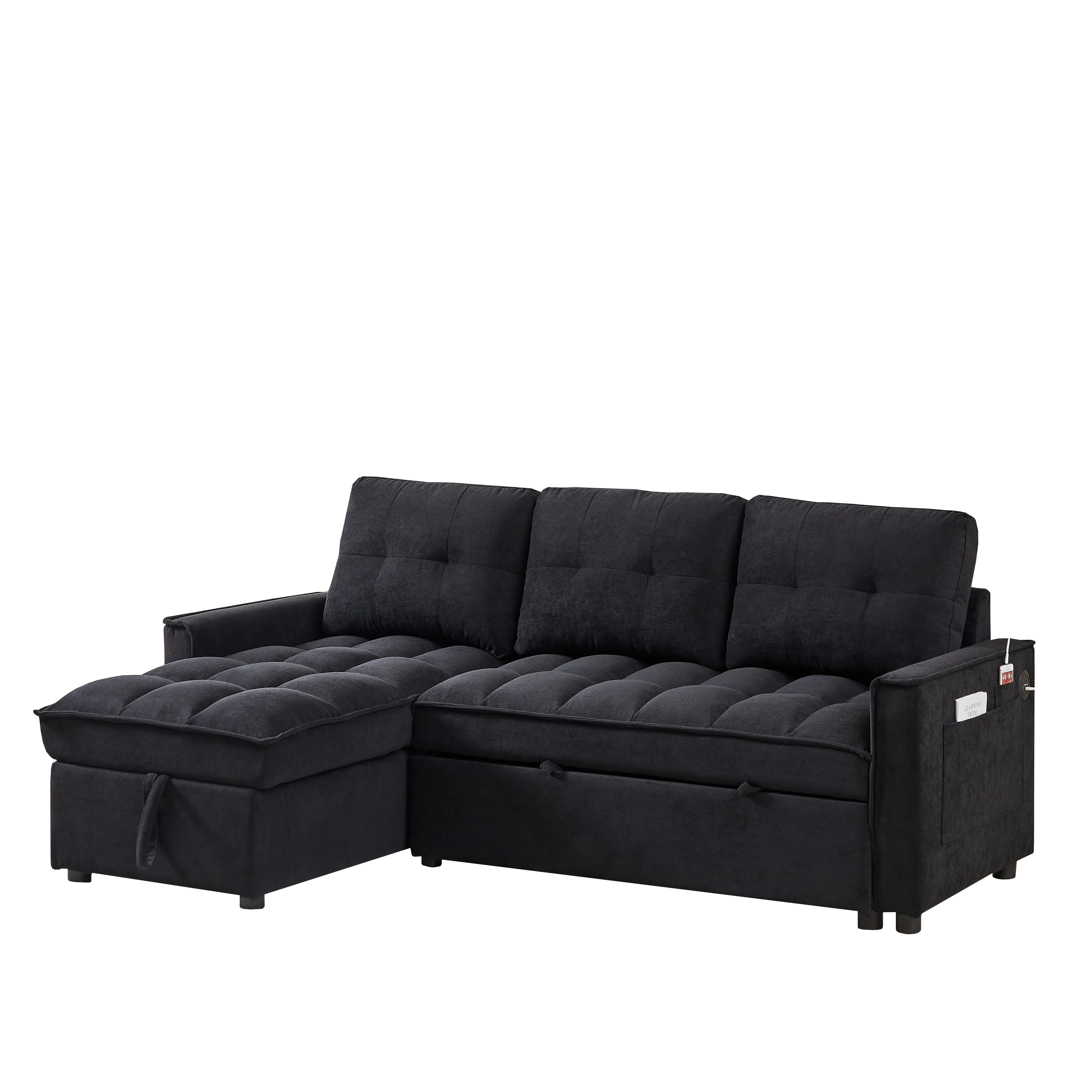 MH 78.75" Reclining Sofa, Pull-Out Sofa Bed with USB and tape-c charging ports, L-Shaped Sectional Sofa with Reclining Storage and Arm Side Organizer Pocket Features, Living Room Comfort Sofa