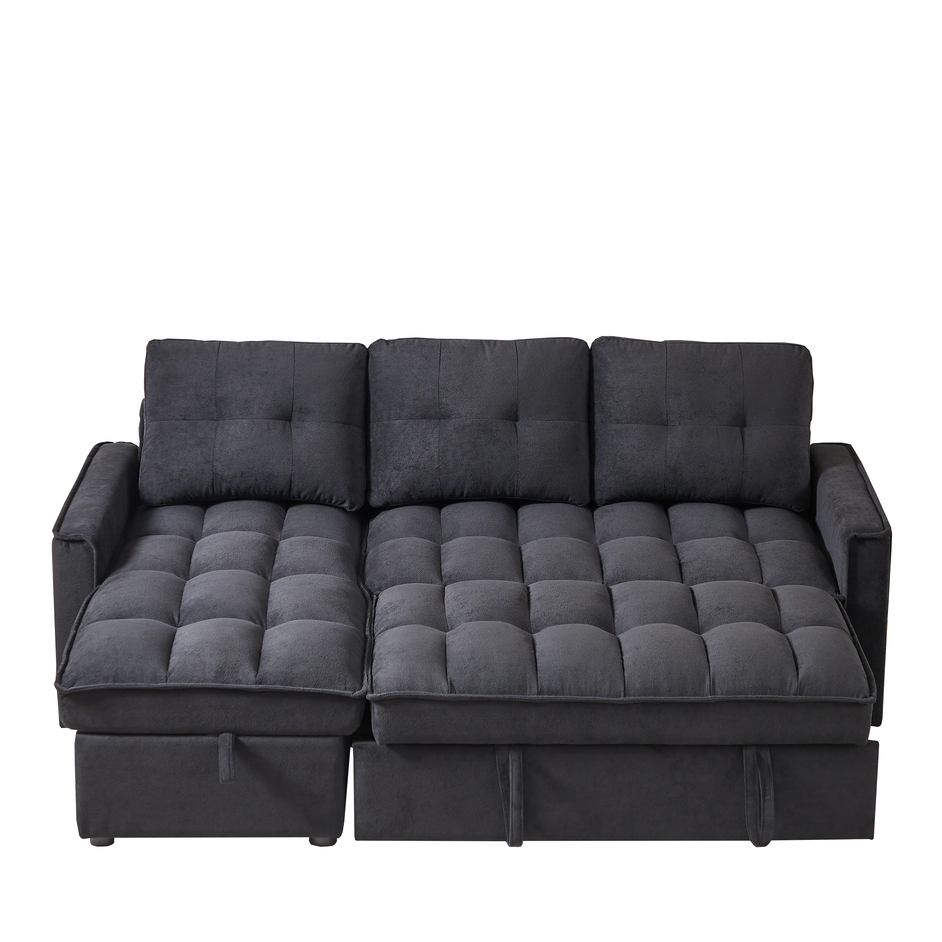 MH 78.75" Reclining Sofa, Pull-Out Sofa Bed with USB and tape-c charging ports, L-Shaped Sectional Sofa with Reclining Storage and Arm Side Organizer Pocket Features, Living Room Comfort Sofa