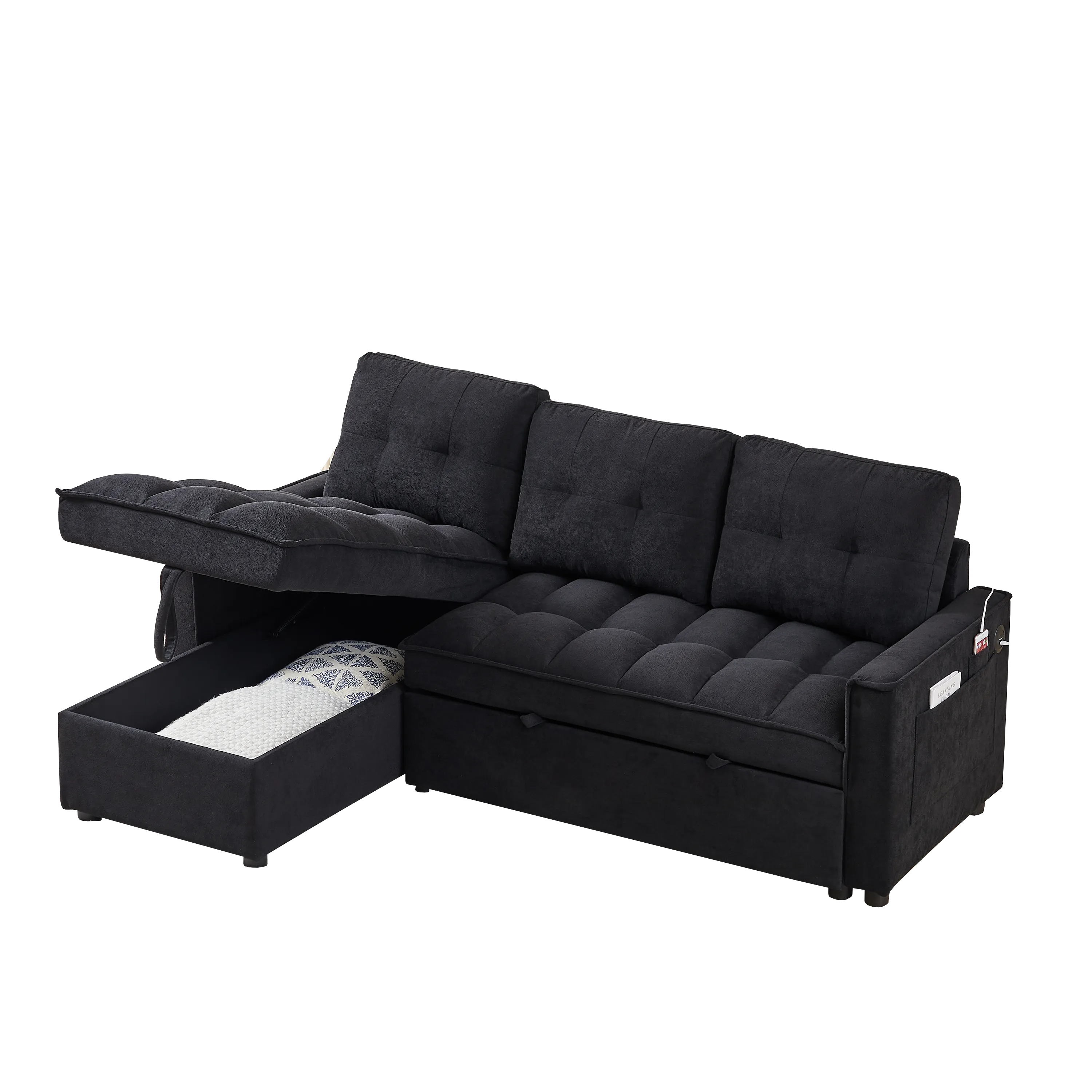 MH 78.75" Reclining Sofa, Pull-Out Sofa Bed with USB and tape-c charging ports, L-Shaped Sectional Sofa with Reclining Storage and Arm Side Organizer Pocket Features, Living Room Comfort Sofa