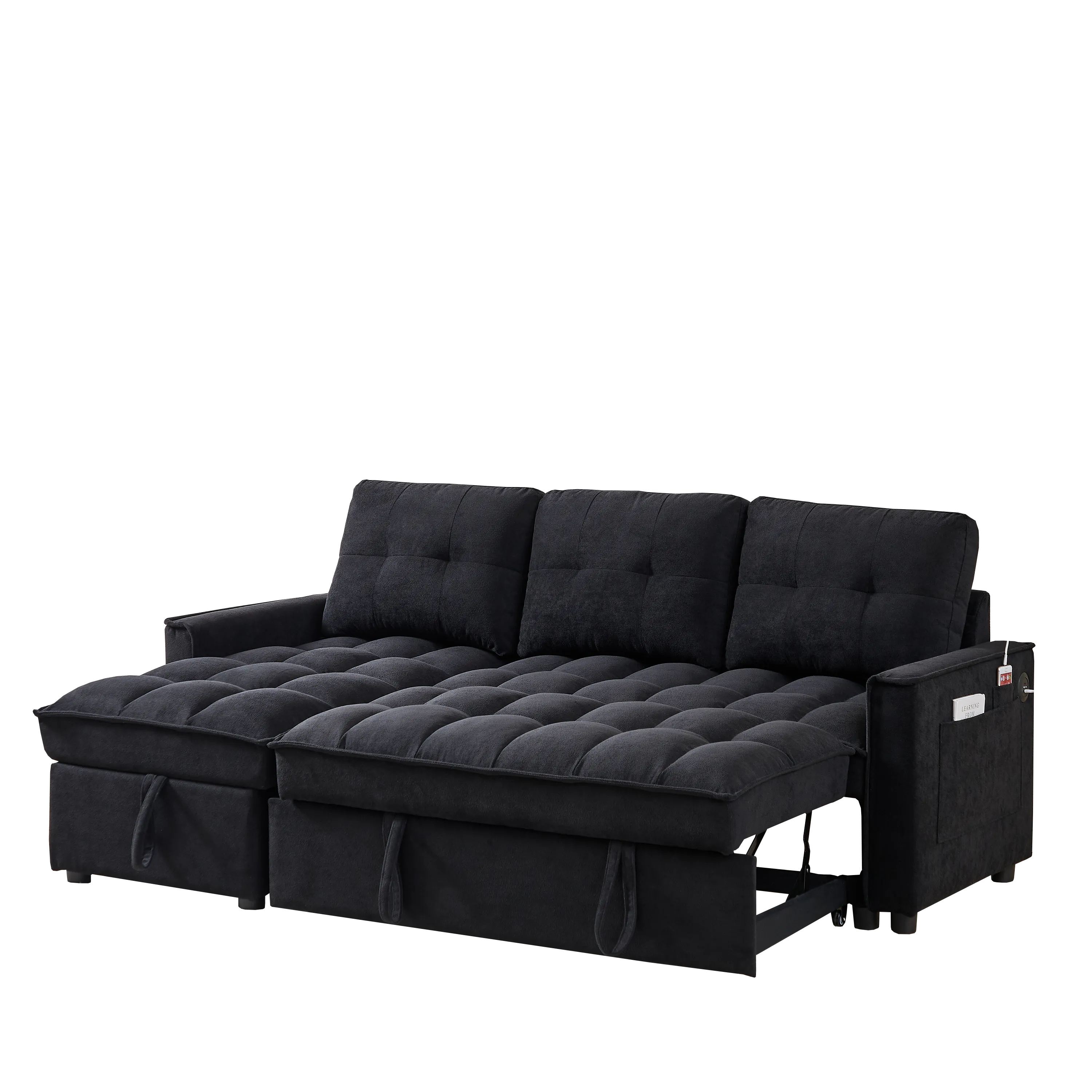 MH 78.75" Reclining Sofa, Pull-Out Sofa Bed with USB and tape-c charging ports, L-Shaped Sectional Sofa with Reclining Storage and Arm Side Organizer Pocket Features, Living Room Comfort Sofa