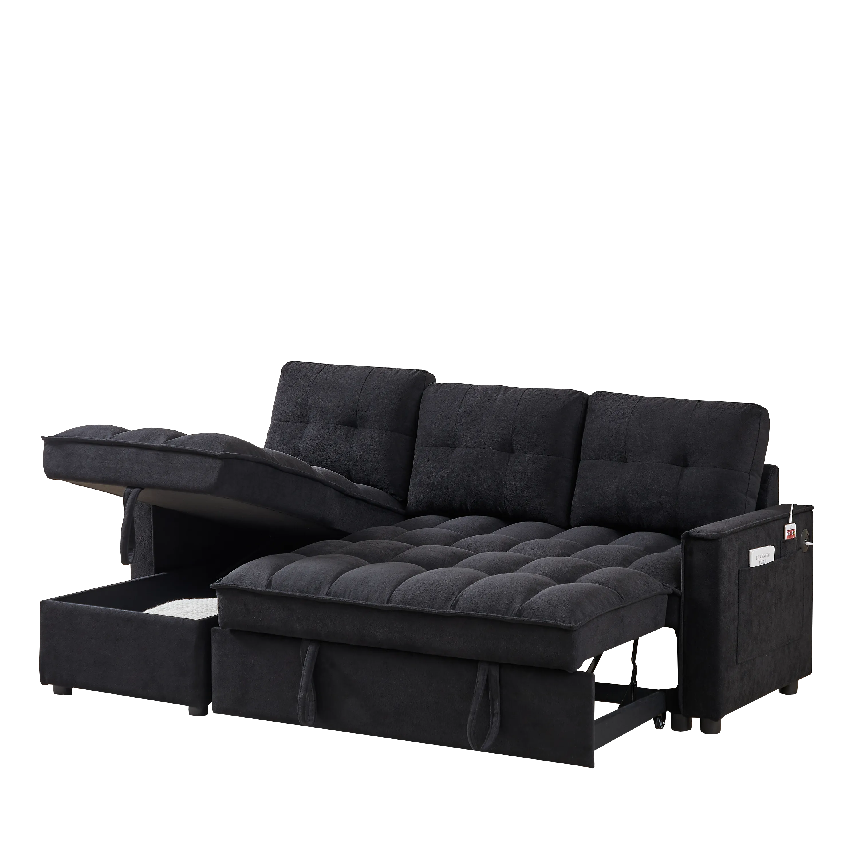 MH 78.75" Reclining Sofa, Pull-Out Sofa Bed with USB and tape-c charging ports, L-Shaped Sectional Sofa with Reclining Storage and Arm Side Organizer Pocket Features, Living Room Comfort Sofa