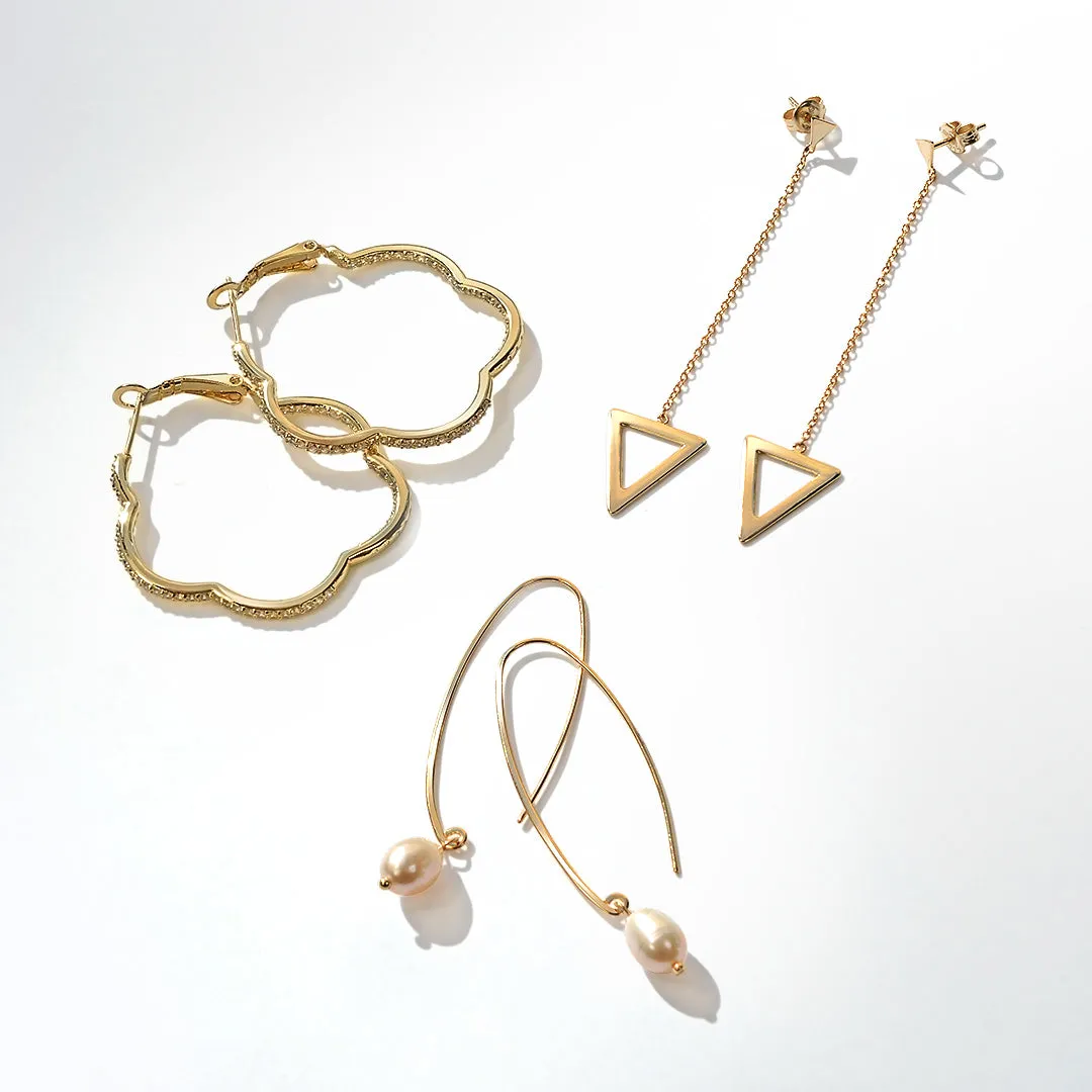 Minimalist Geometric Dangle Earrings 14K Gold Plated Sterling Silver Triangle Design
