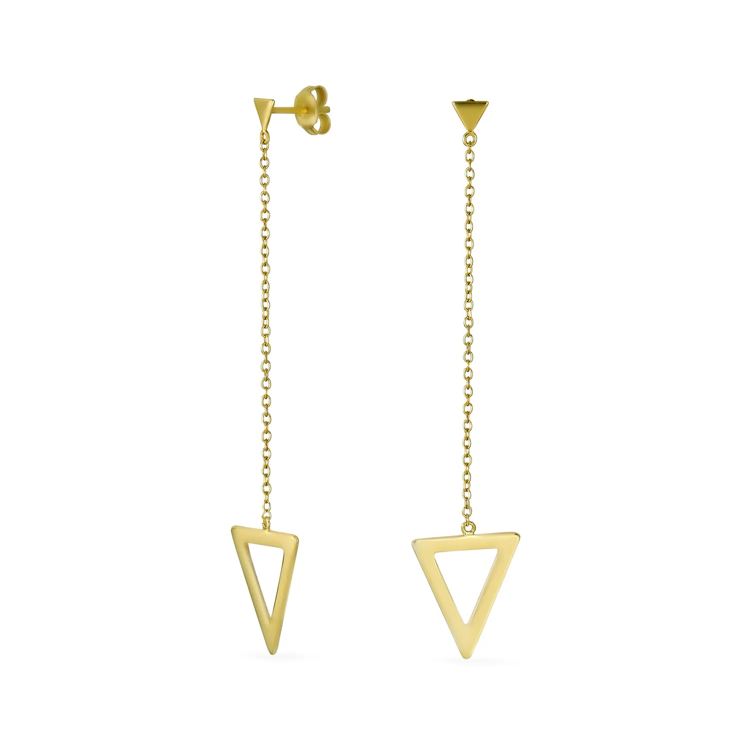 Minimalist Geometric Dangle Earrings 14K Gold Plated Sterling Silver Triangle Design