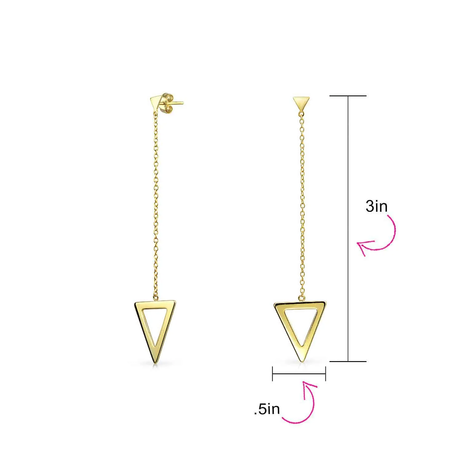 Minimalist Geometric Dangle Earrings 14K Gold Plated Sterling Silver Triangle Design