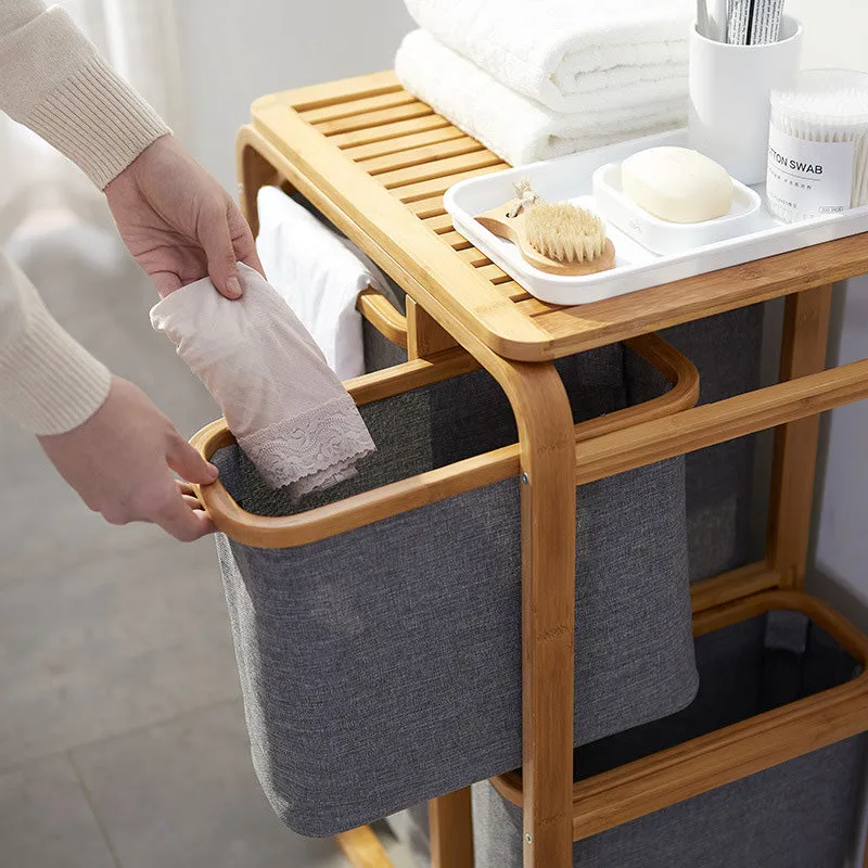 Natural Bamboo 2-Tier Multifunctional 2 1 Drawer Basket Rack