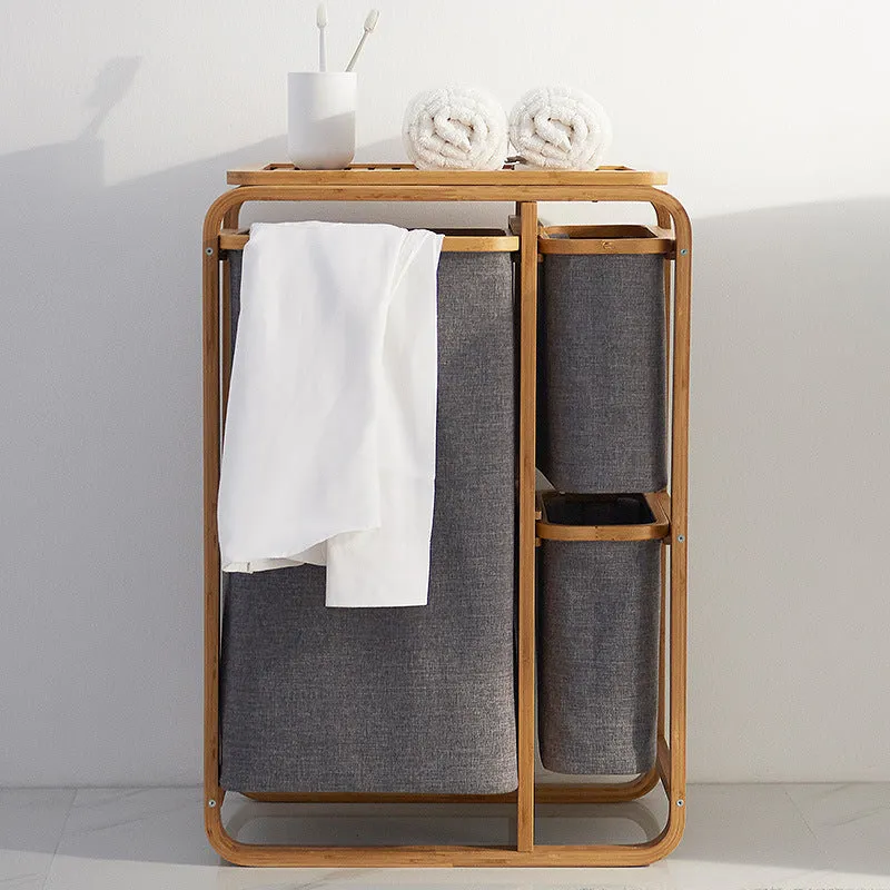 Natural Bamboo 2-Tier Multifunctional 2 1 Drawer Basket Rack