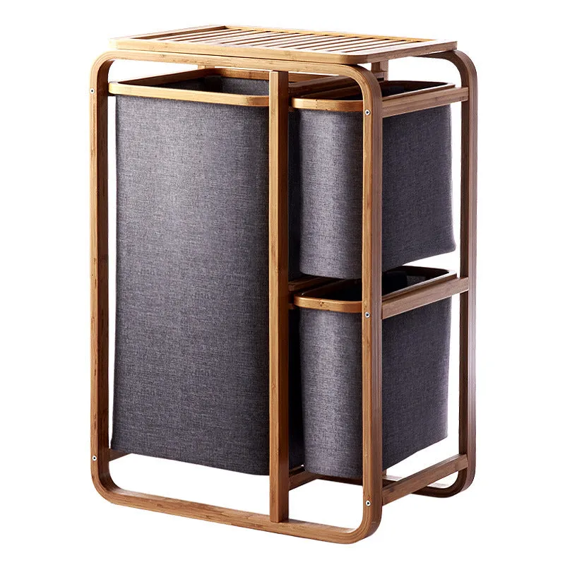 Natural Bamboo 2-Tier Multifunctional 2 1 Drawer Basket Rack
