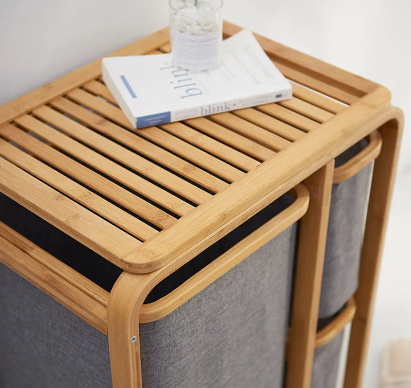 Natural Bamboo 2-Tier Multifunctional 2 1 Drawer Basket Rack