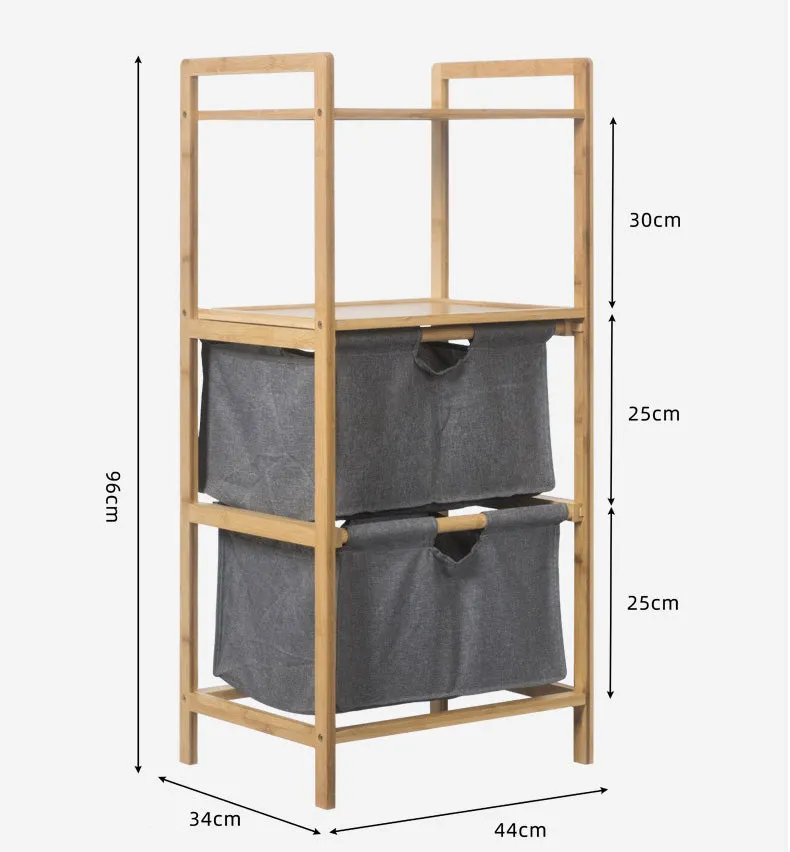 Natural Bamboo 2-Tier Multifunctional 2 Drawer Basket Rack