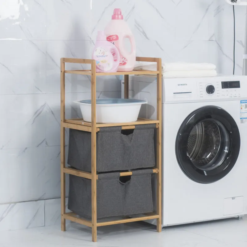 Natural Bamboo 2-Tier Multifunctional 2 Drawer Basket Rack