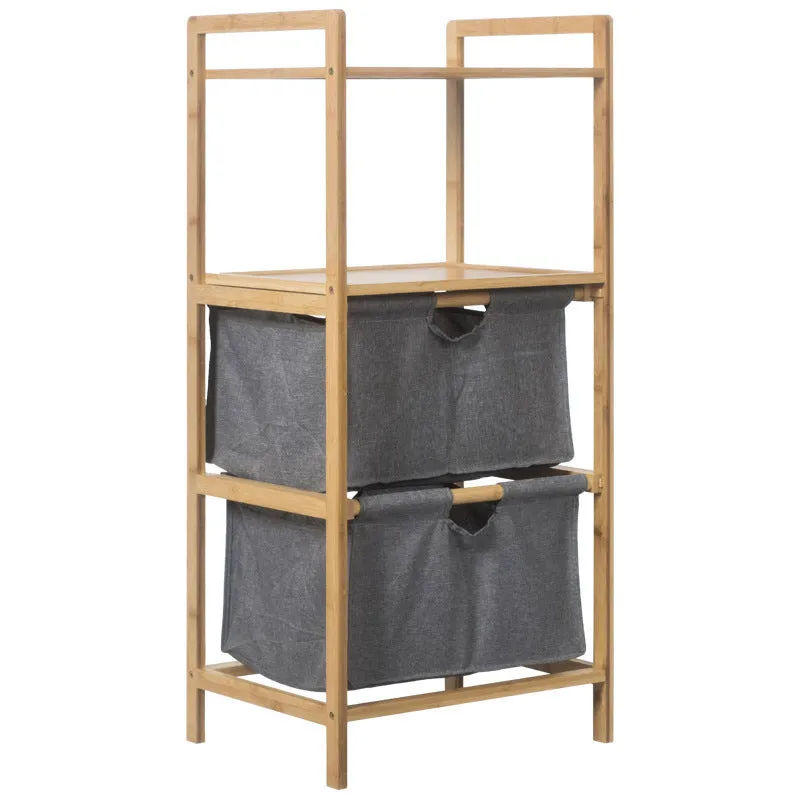 Natural Bamboo 2-Tier Multifunctional 2 Drawer Basket Rack