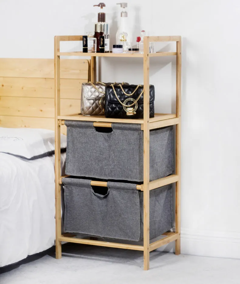 Natural Bamboo 2-Tier Multifunctional 2 Drawer Basket Rack