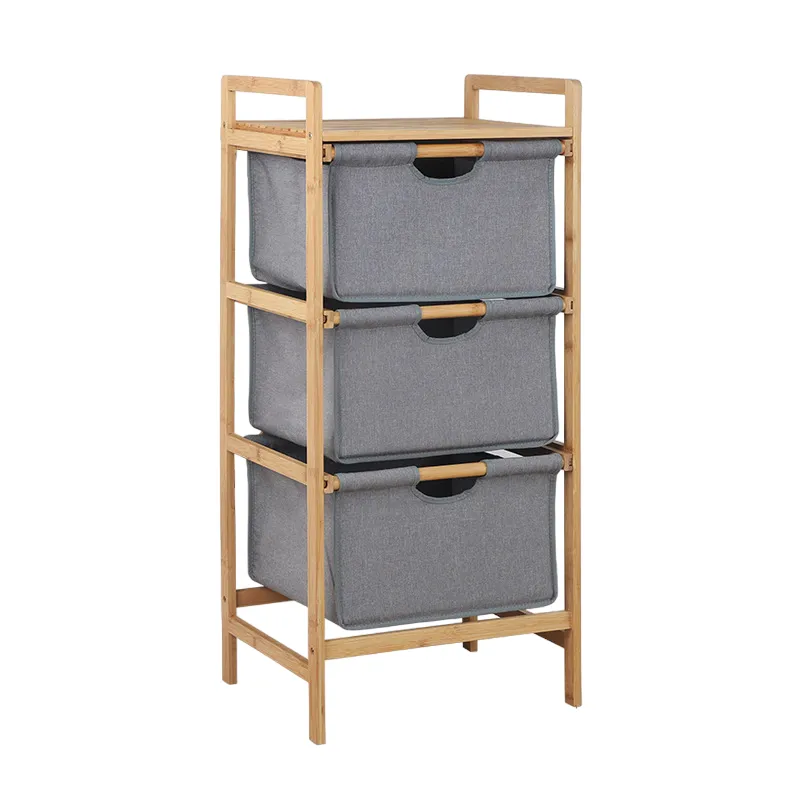 Natural Bamboo 3-Tier Multifunctional 3 Drawer Basket Rack