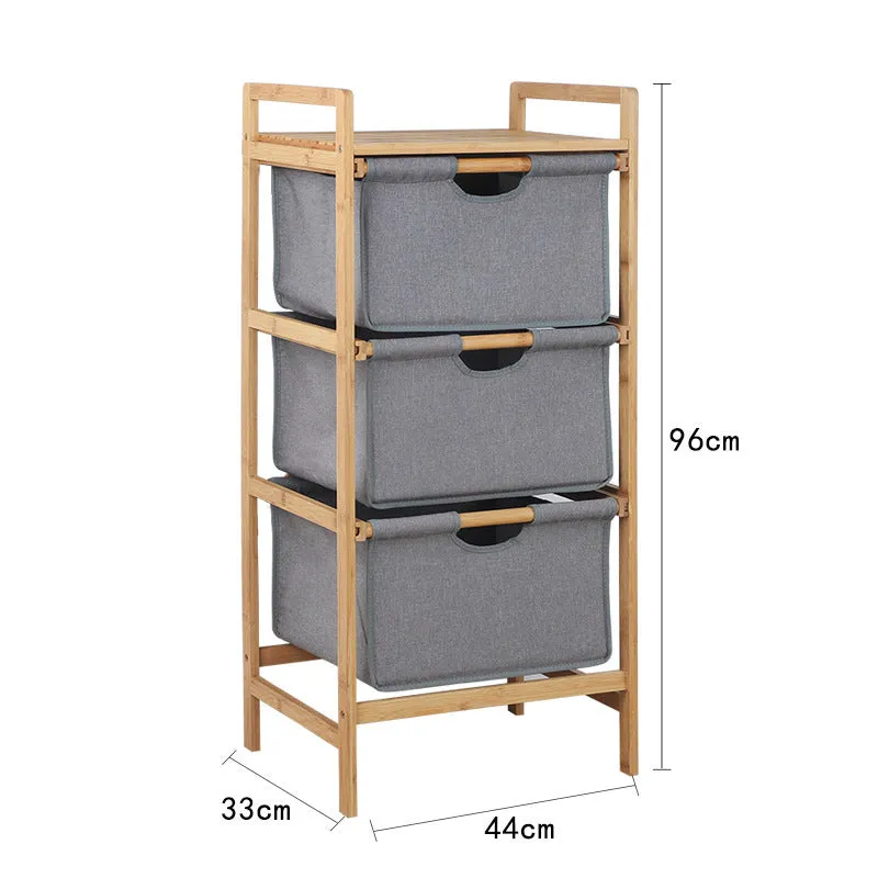 Natural Bamboo 3-Tier Multifunctional 3 Drawer Basket Rack