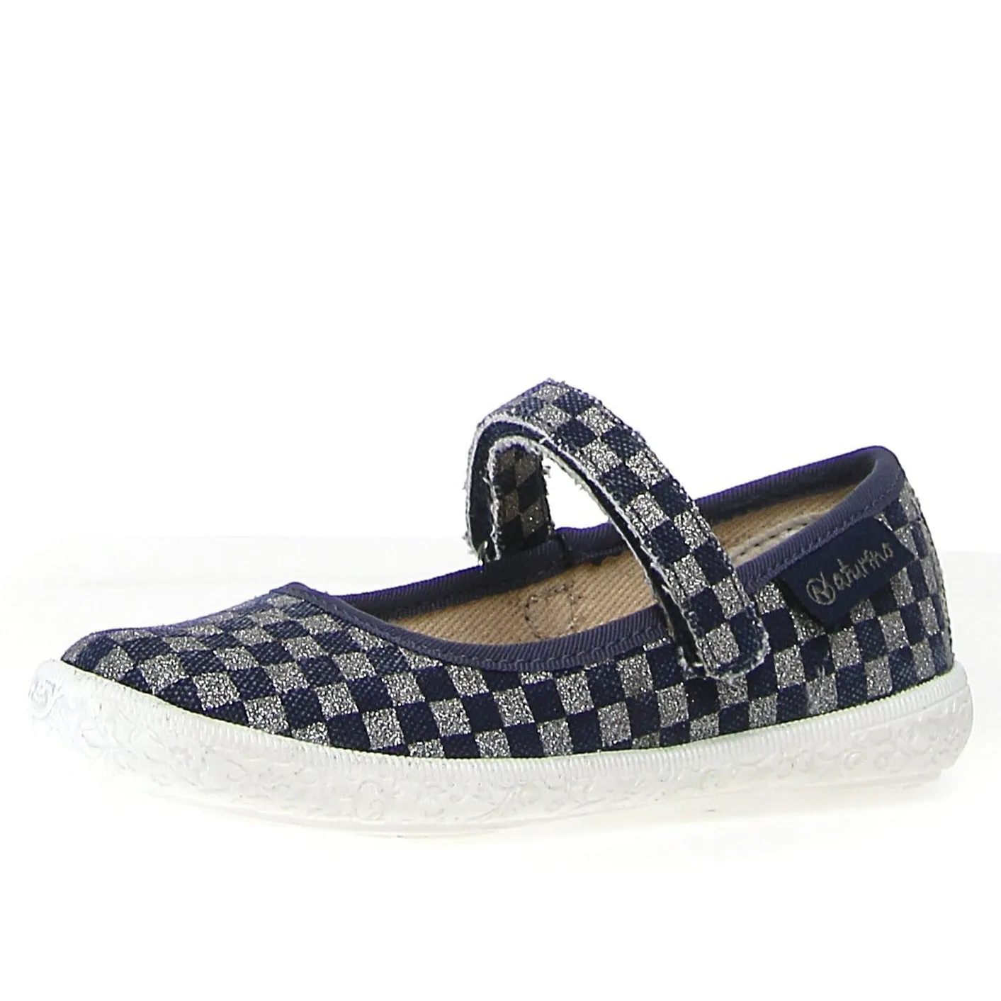Naturino Girl's Pavia Delave Check Print Sneakers - Jeans/Silver