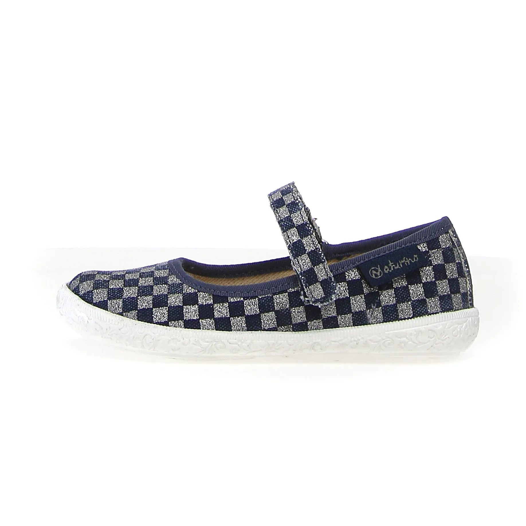 Naturino Girl's Pavia Delave Check Print Sneakers - Jeans/Silver