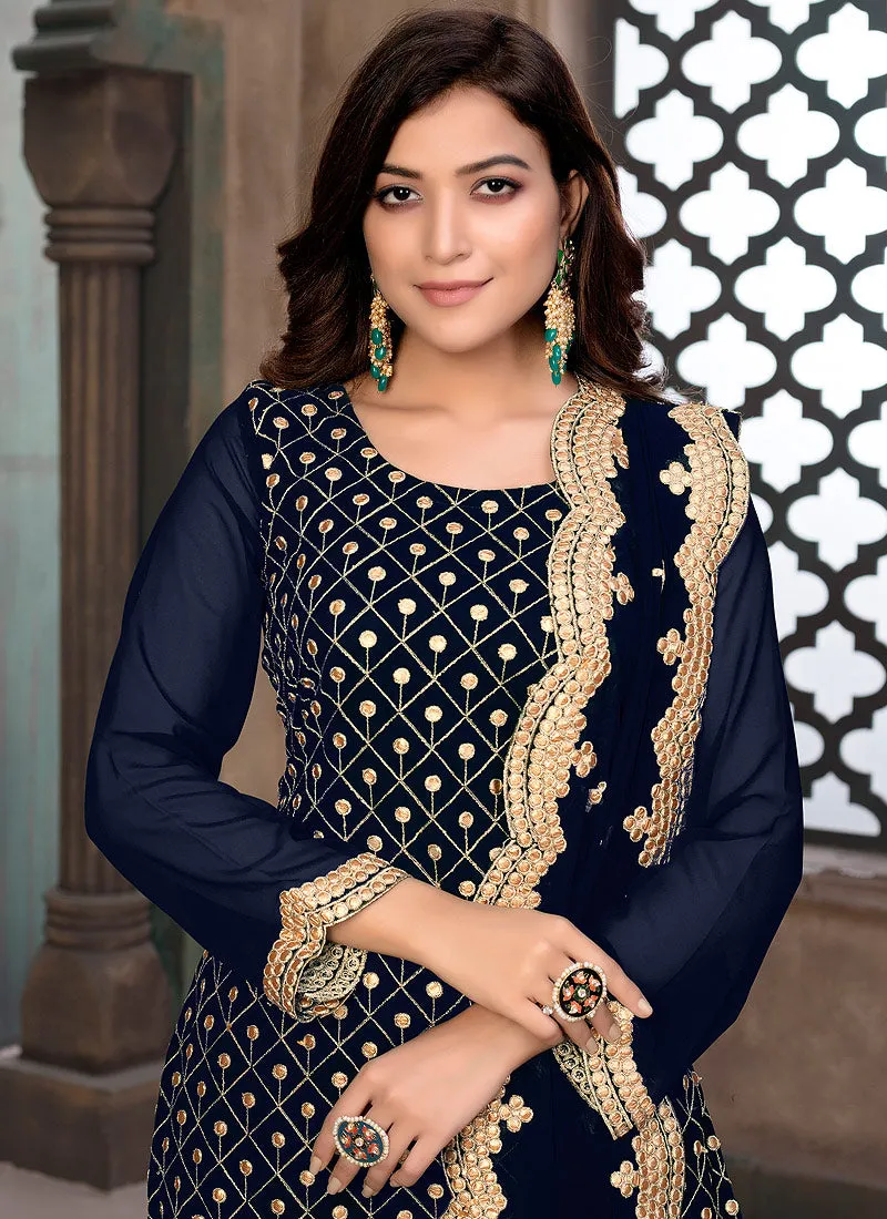Navy Blue Gotta Patti Embroidered Gharara Suit