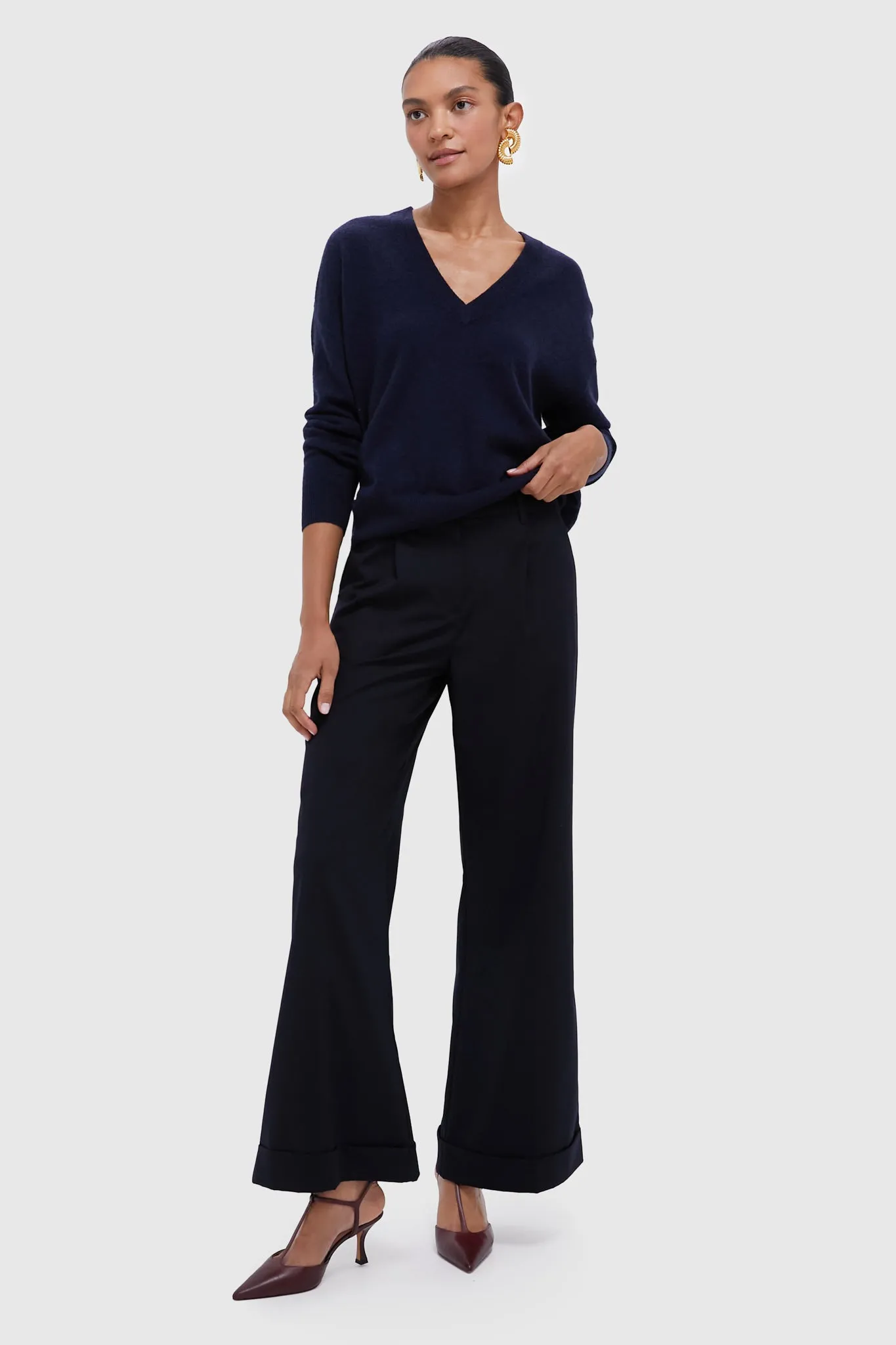 Navy Cashmere Emma V-Neck Boyfriend Sweater