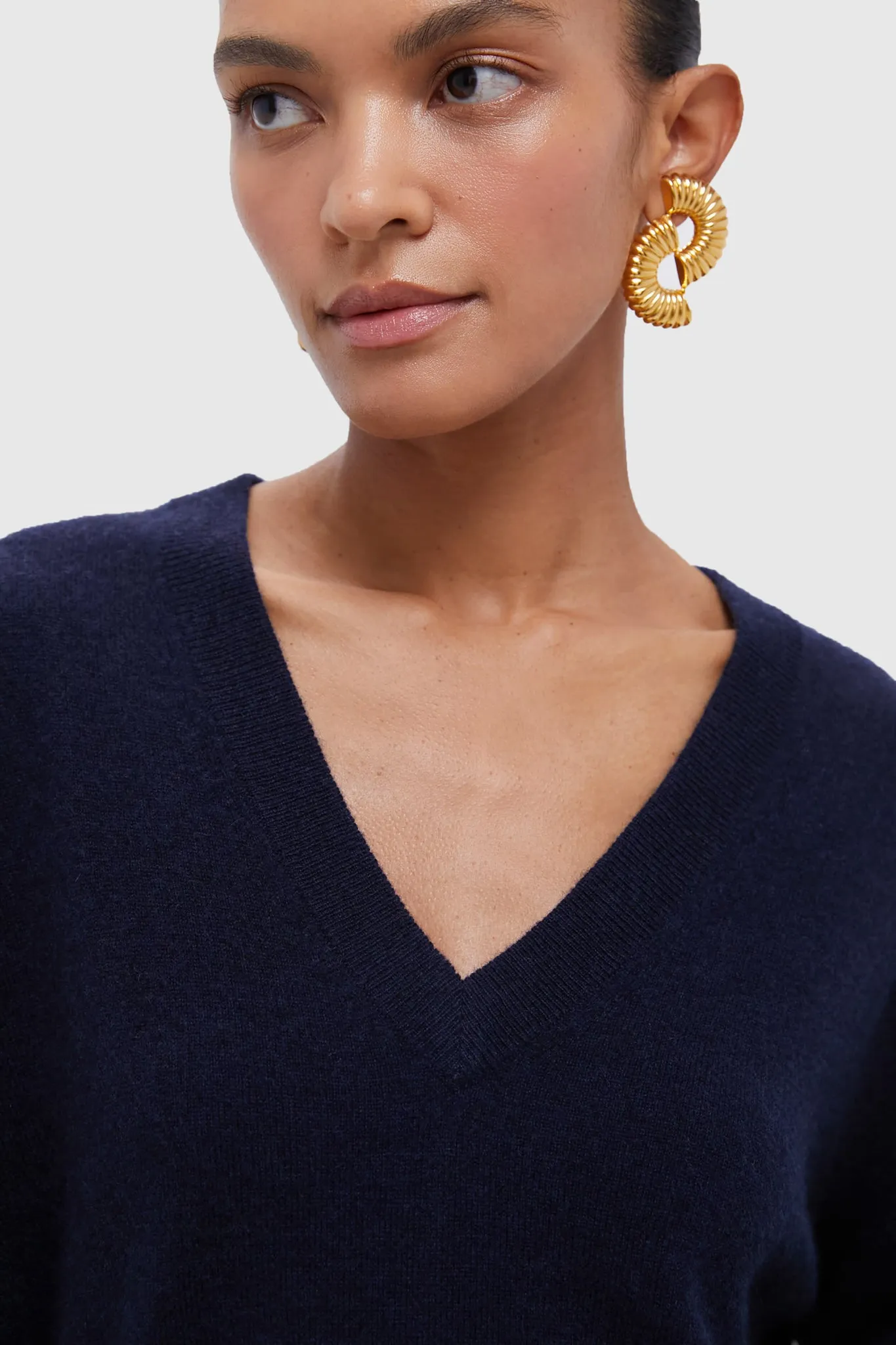 Navy Cashmere Emma V-Neck Boyfriend Sweater