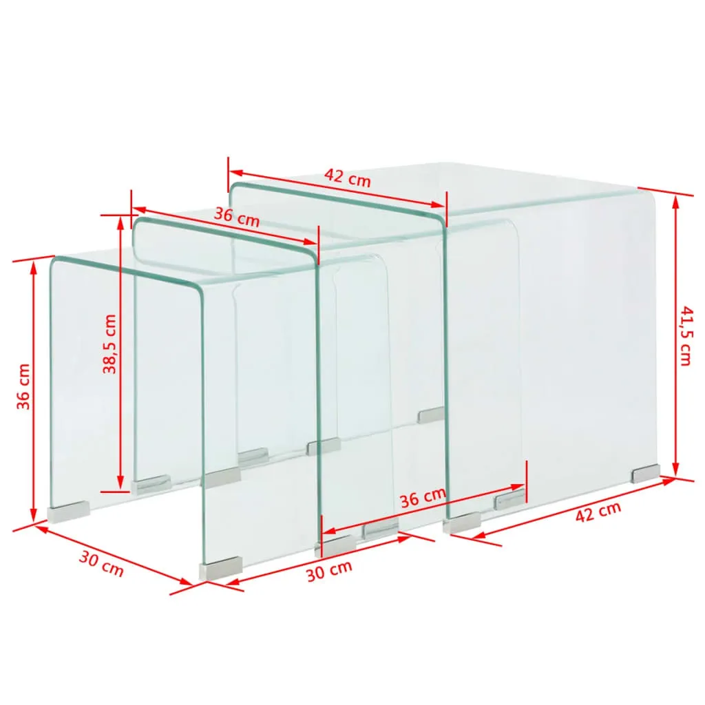 Nest of Tables Coffee Table Living Room End Table Tempered Glass Clear