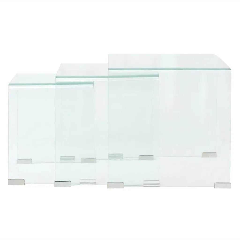 Nest of Tables Coffee Table Living Room End Table Tempered Glass Clear