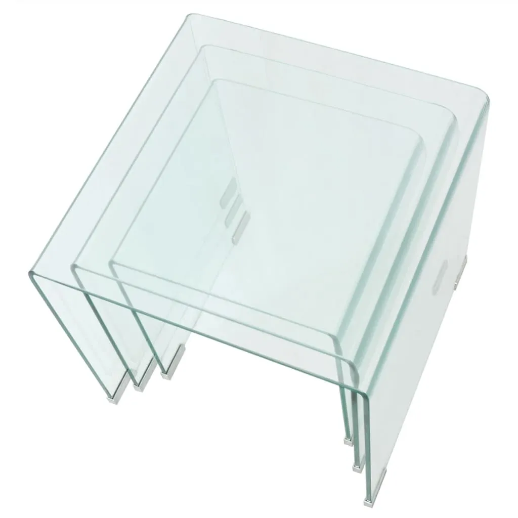Nest of Tables Coffee Table Living Room End Table Tempered Glass Clear