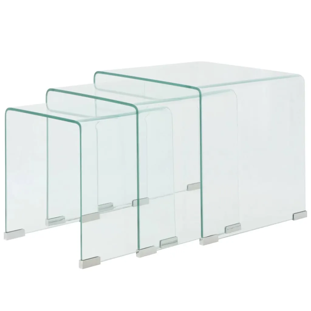 Nest of Tables Coffee Table Living Room End Table Tempered Glass Clear