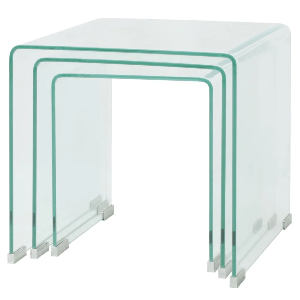 Nest of Tables Coffee Table Living Room End Table Tempered Glass Clear