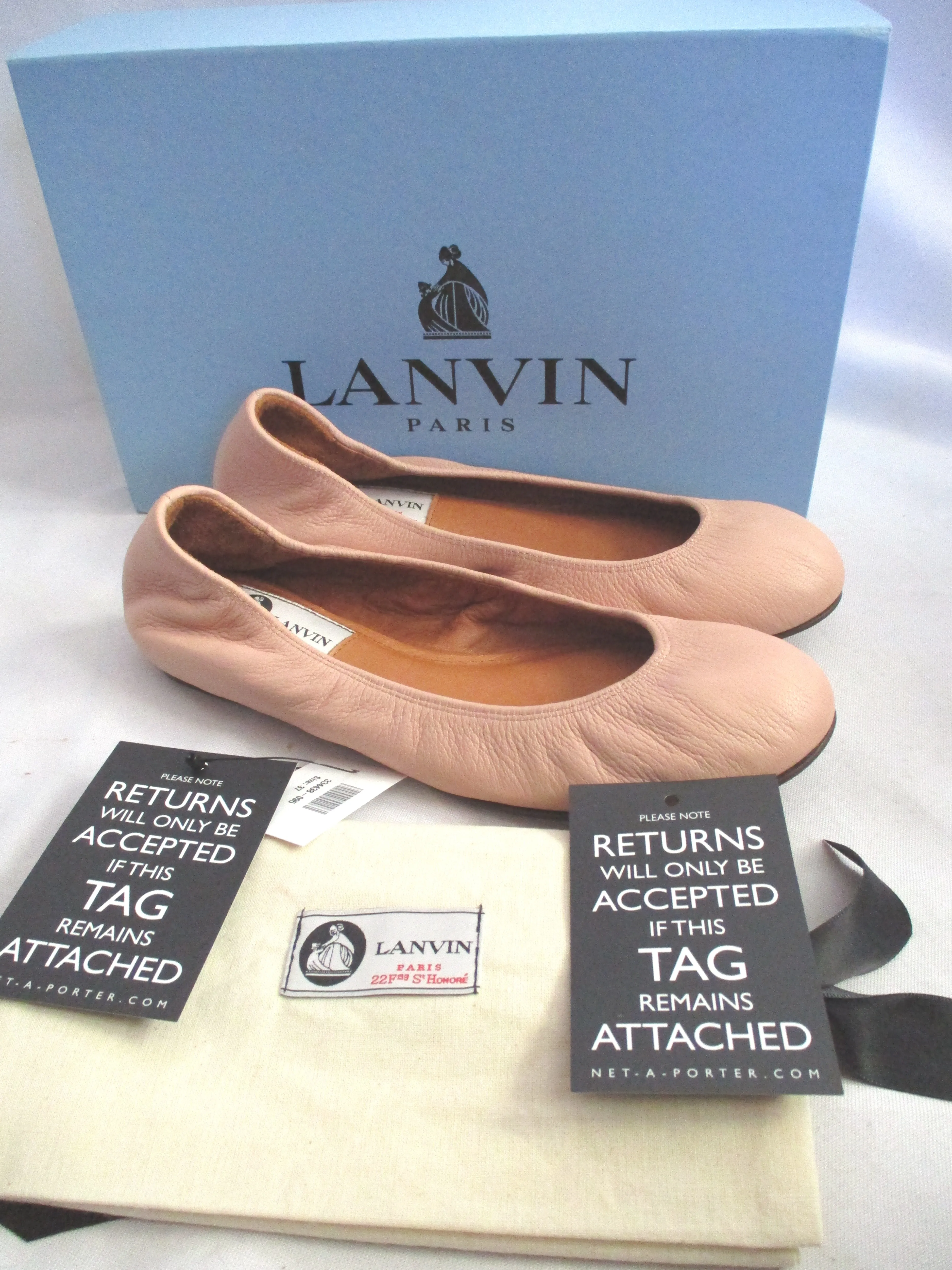 NEW LANVIN Leather Classic Ballet Flat Shoe 37 ROSE PINK Slipper NWT