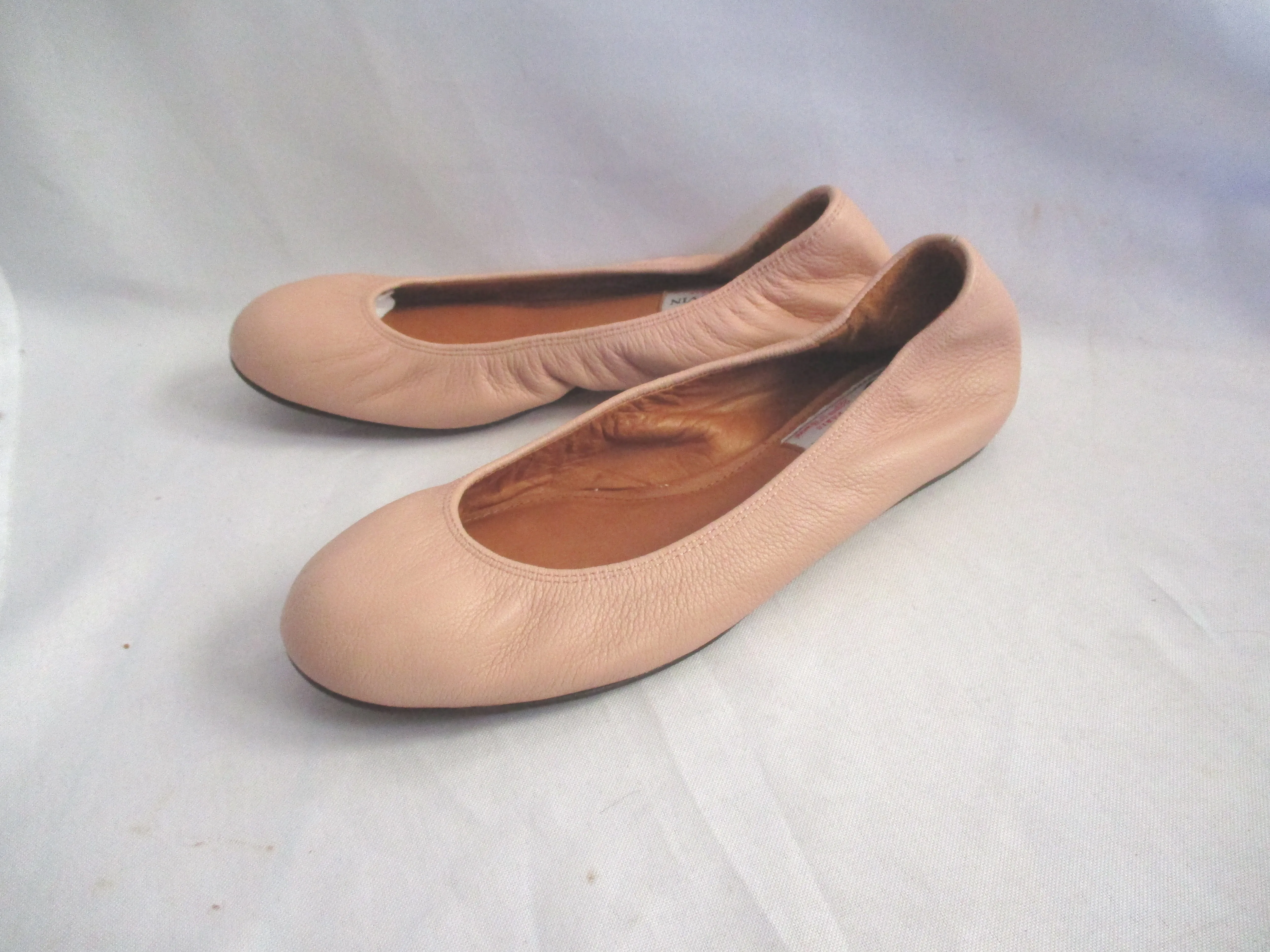 NEW LANVIN Leather Classic Ballet Flat Shoe 37 ROSE PINK Slipper NWT