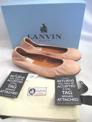 NEW LANVIN Leather Classic Ballet Flat Shoe 37 ROSE PINK Slipper NWT