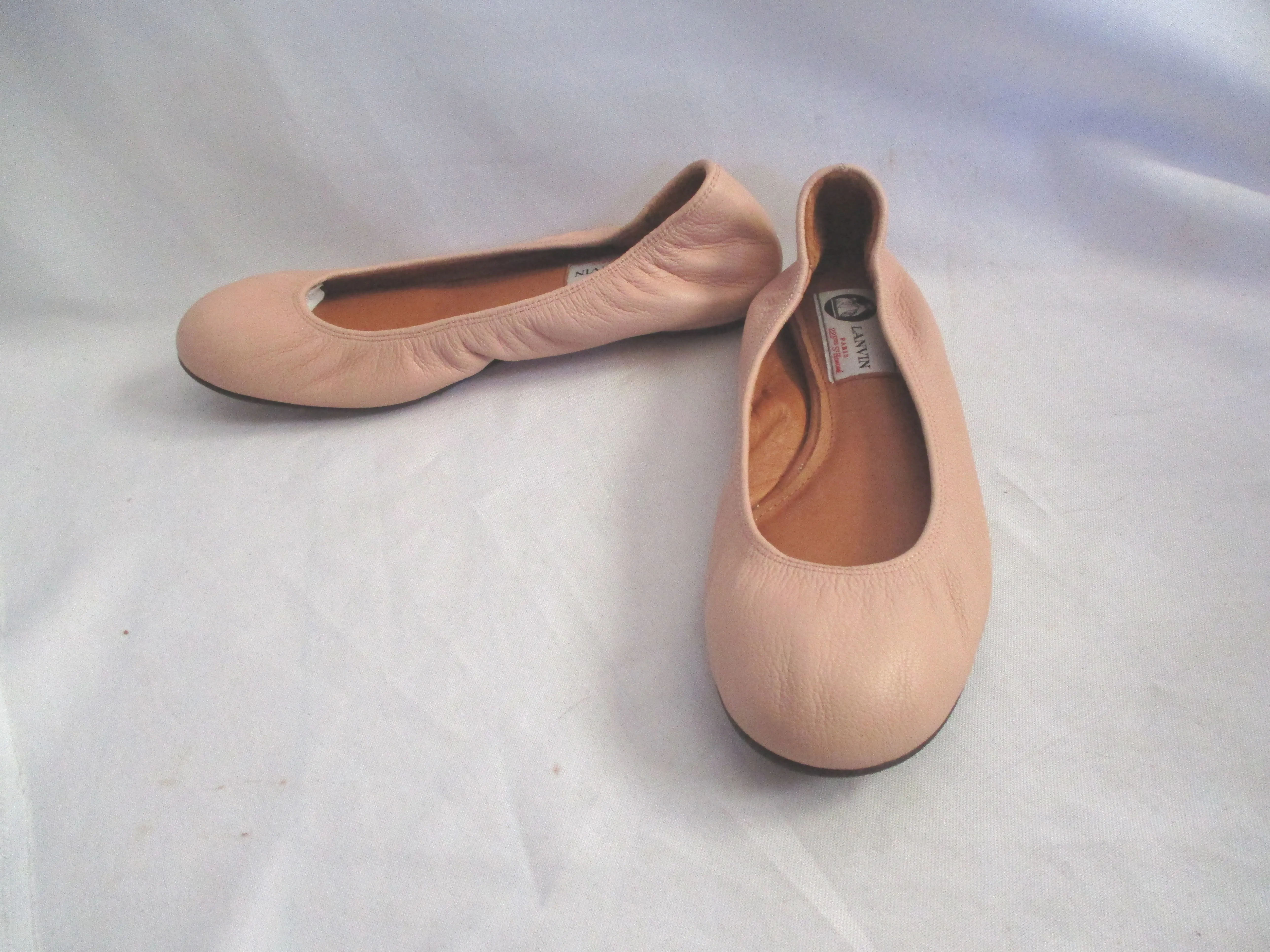 NEW LANVIN Leather Classic Ballet Flat Shoe 37 ROSE PINK Slipper NWT