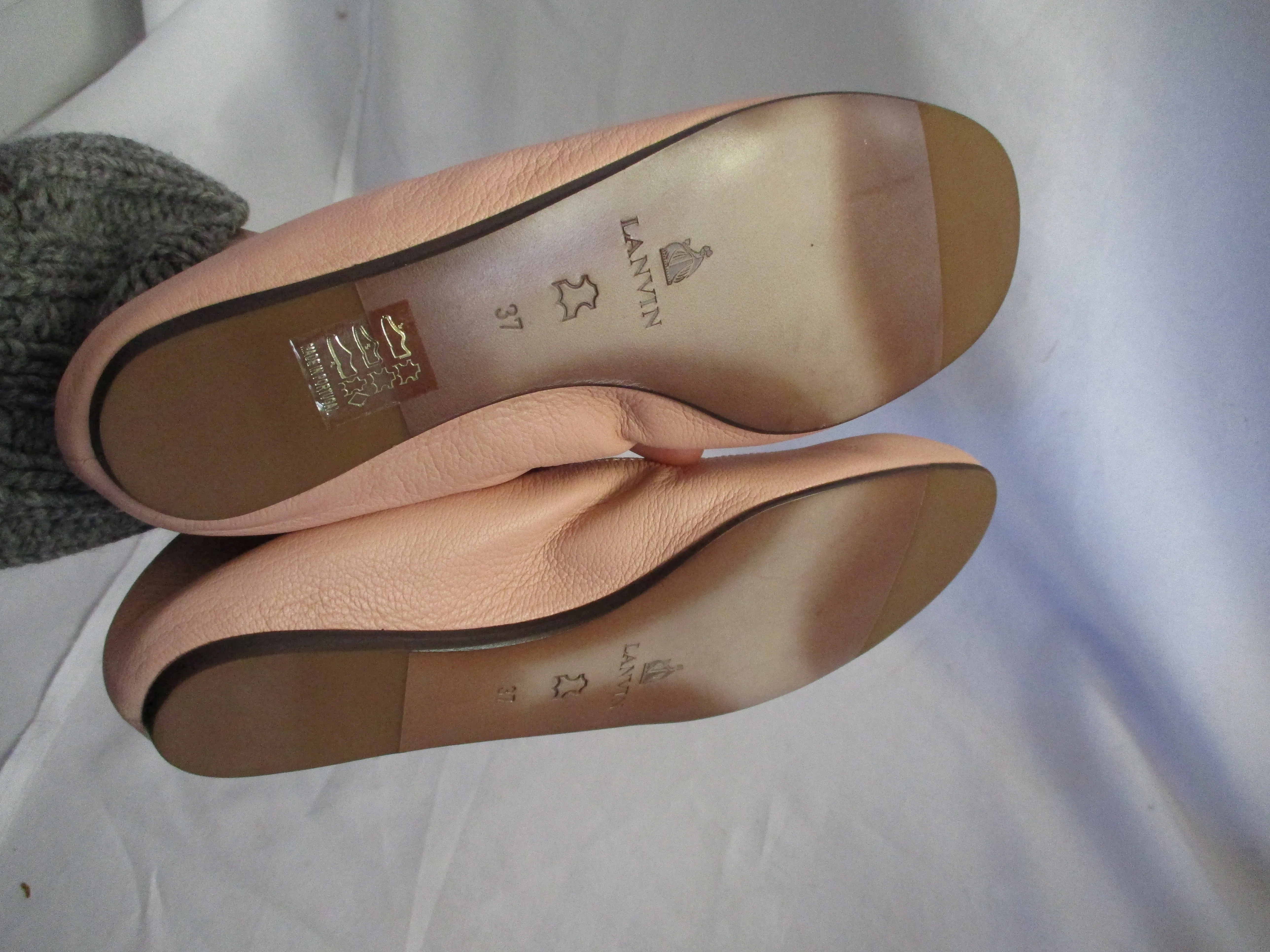 NEW LANVIN Leather Classic Ballet Flat Shoe 37 ROSE PINK Slipper NWT