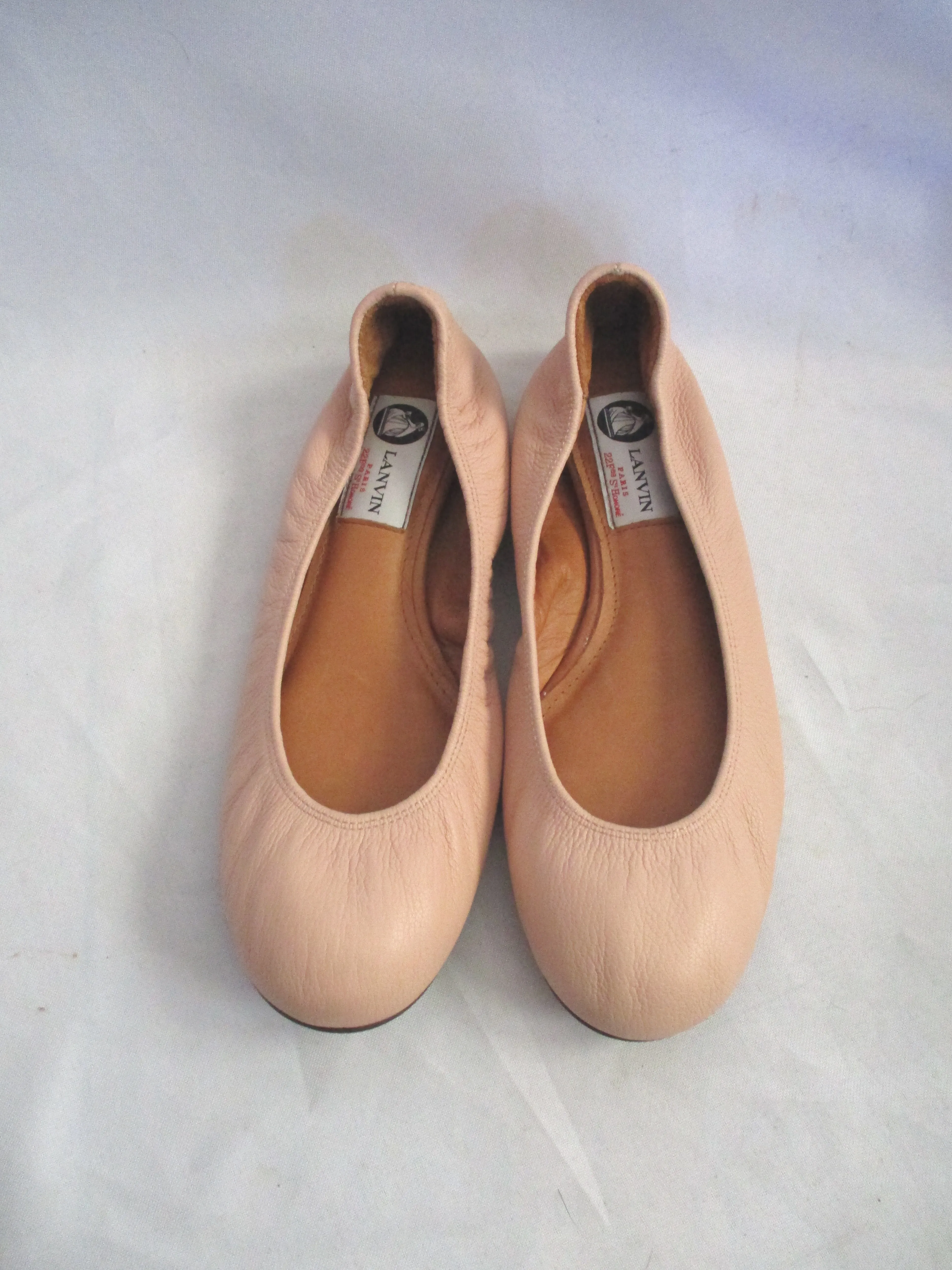 NEW LANVIN Leather Classic Ballet Flat Shoe 37 ROSE PINK Slipper NWT