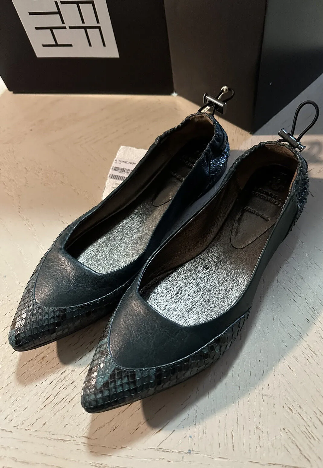 NIB $1095 Brunello Cucinelli Women Python/Leather Ballet Flats Green 7 US/37 Eu