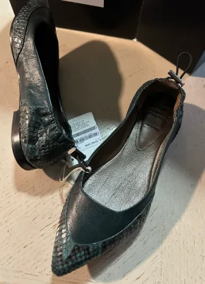 NIB $1095 Brunello Cucinelli Women Python/Leather Ballet Flats Green 7 US/37 Eu