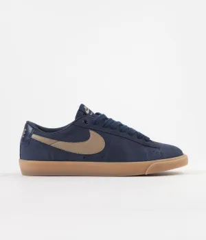 Nike SB Blazer Low GT Shoes - Midnight Navy / Khaki - Gum Light Brown