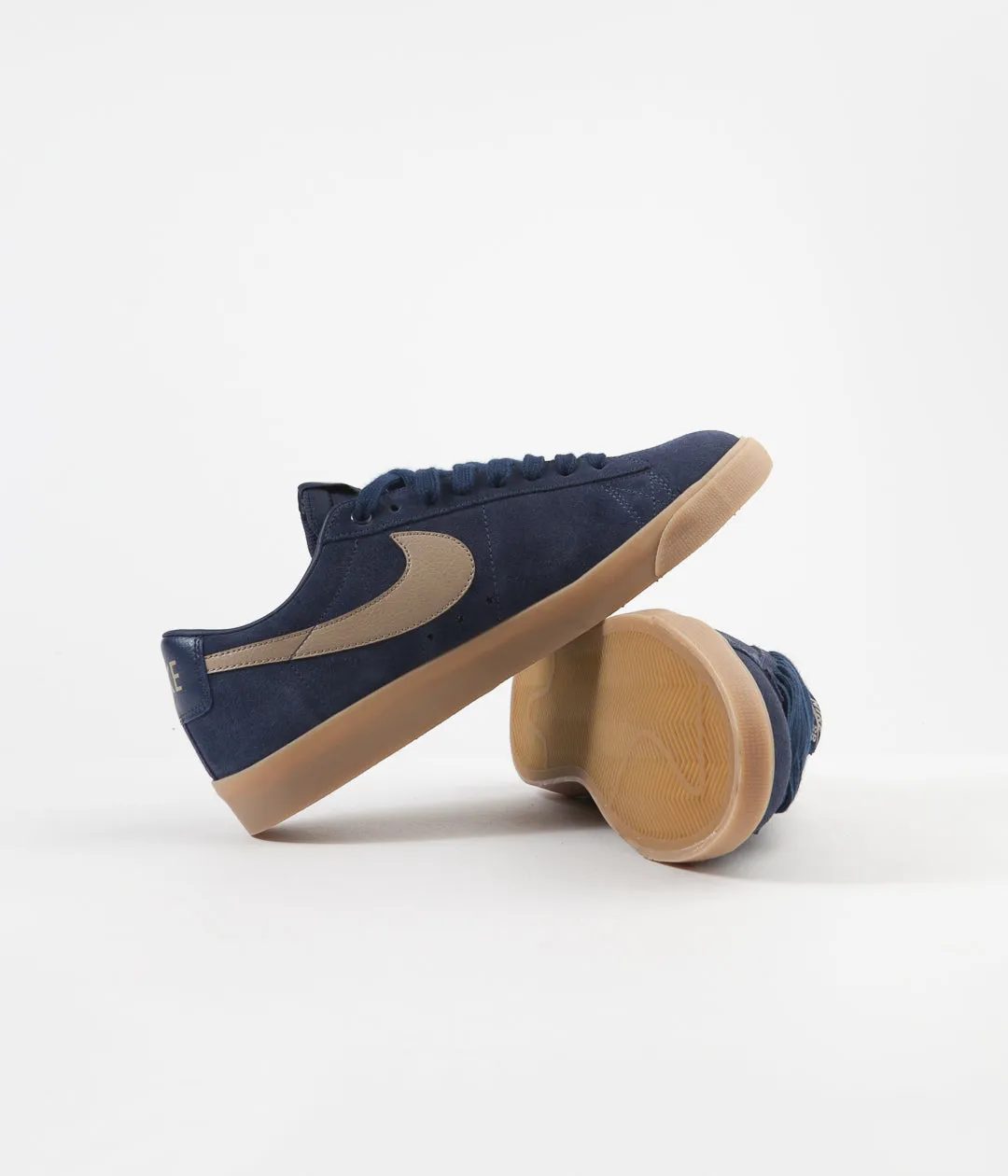 Nike SB Blazer Low GT Shoes - Midnight Navy / Khaki - Gum Light Brown