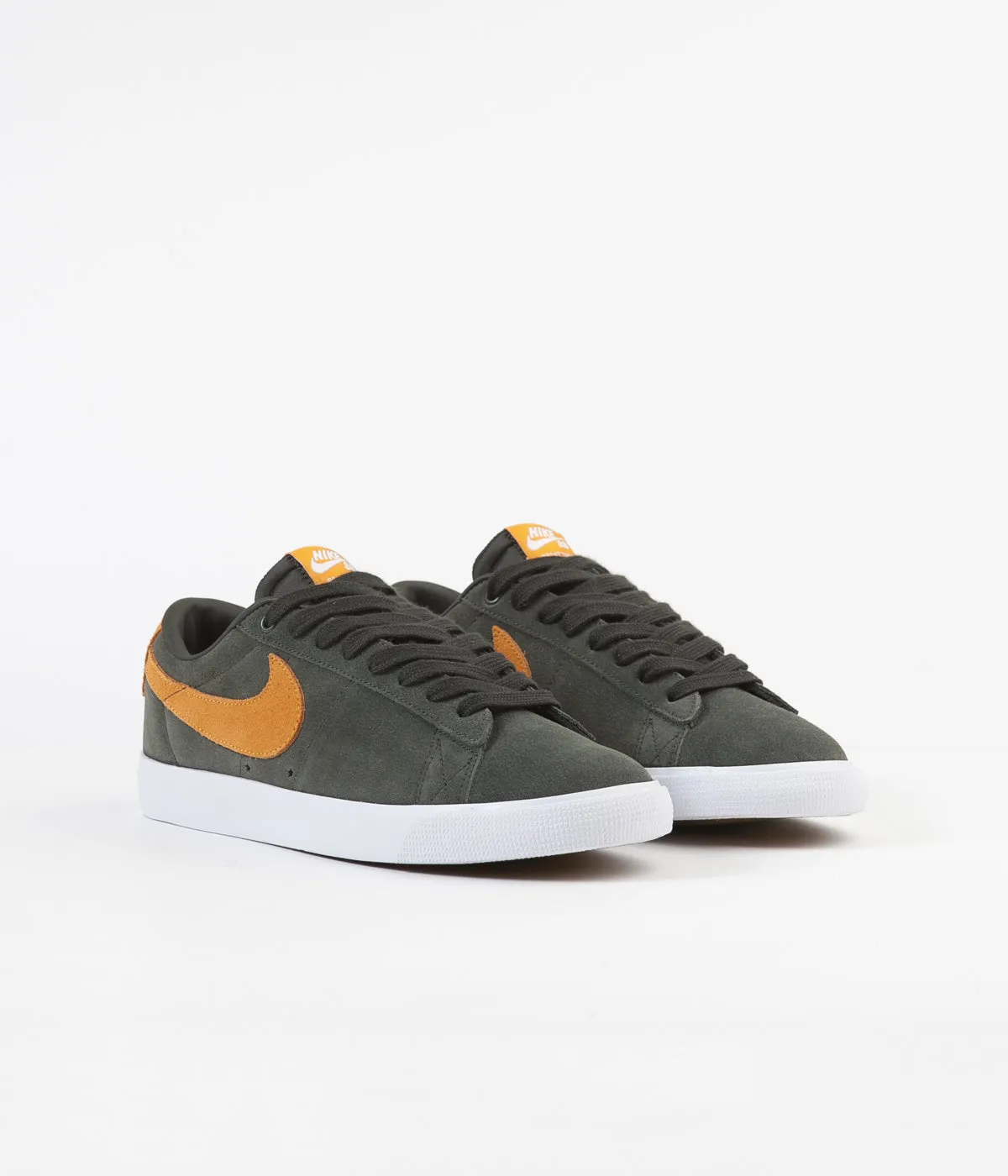 Nike SB Blazer Low GT Shoes - Sequoia / Kumquat - White - Gum Light Brown