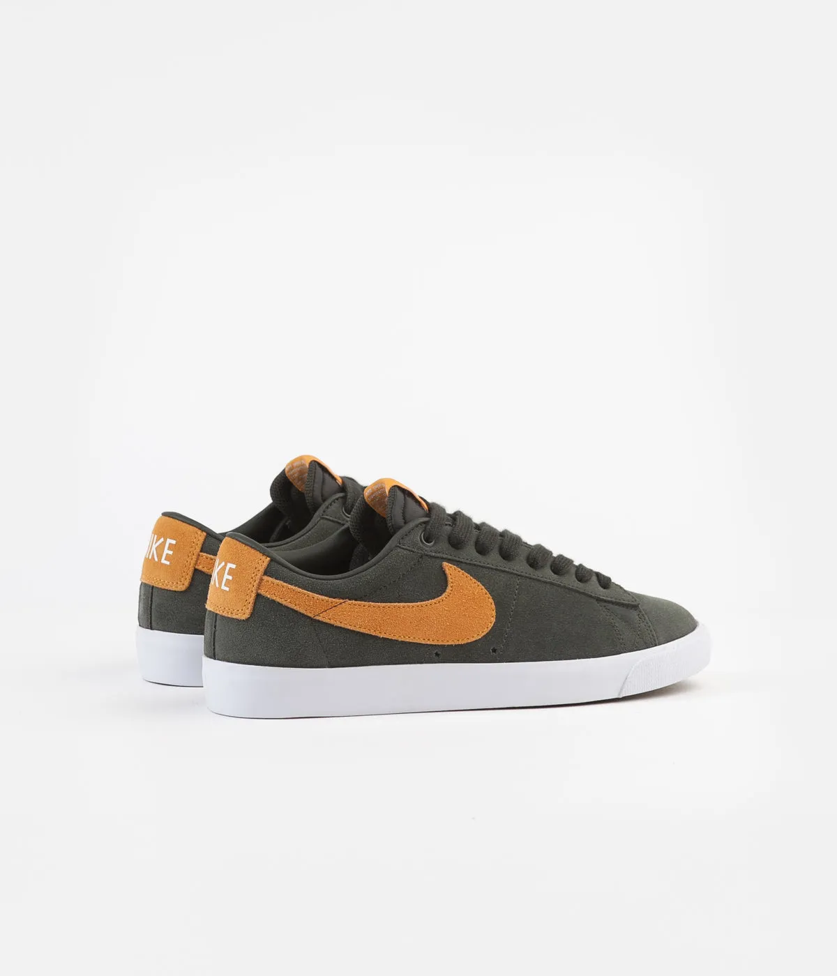 Nike SB Blazer Low GT Shoes - Sequoia / Kumquat - White - Gum Light Brown