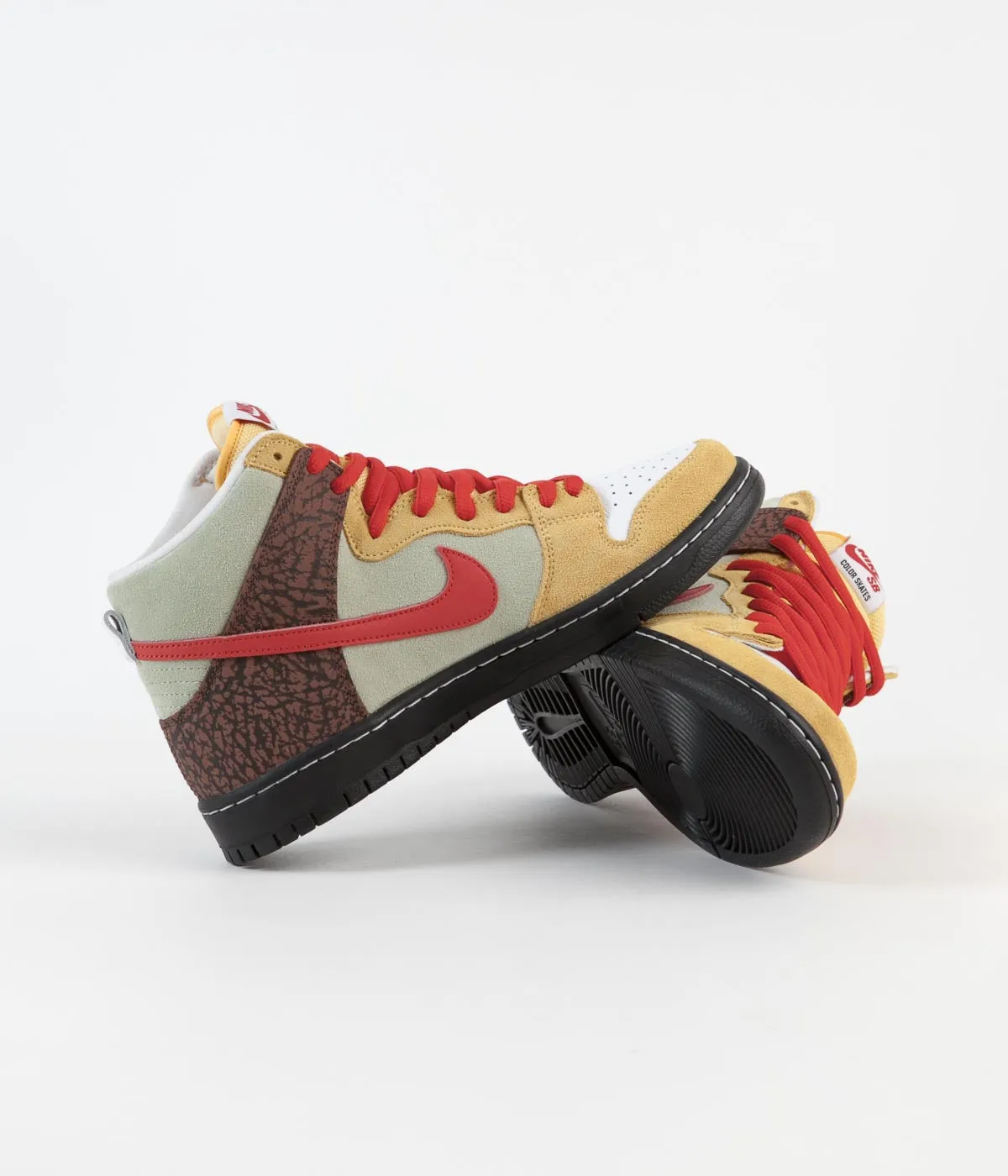 Nike SB Dunk High Pro 'Kebab and Destroy' Shoes - Topaz Gold / Chile Red - Fauna Brown - White - Black - Celadon