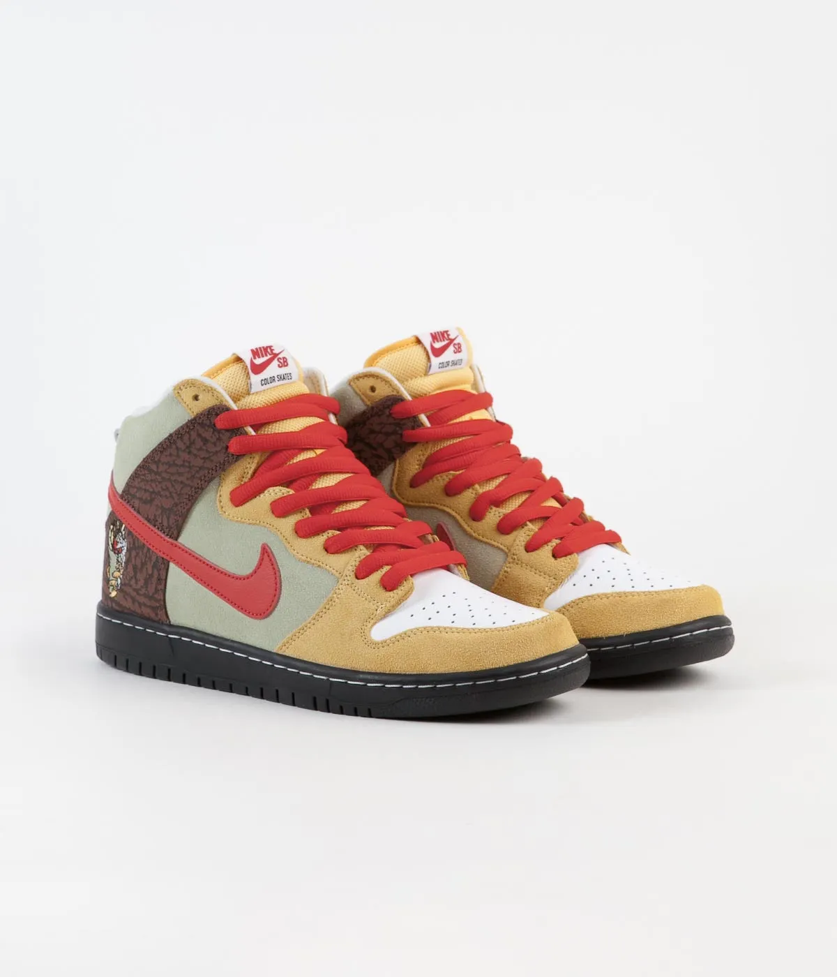 Nike SB Dunk High Pro 'Kebab and Destroy' Shoes - Topaz Gold / Chile Red - Fauna Brown - White - Black - Celadon
