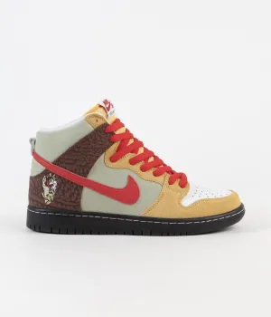 Nike SB Dunk High Pro 'Kebab and Destroy' Shoes - Topaz Gold / Chile Red - Fauna Brown - White - Black - Celadon