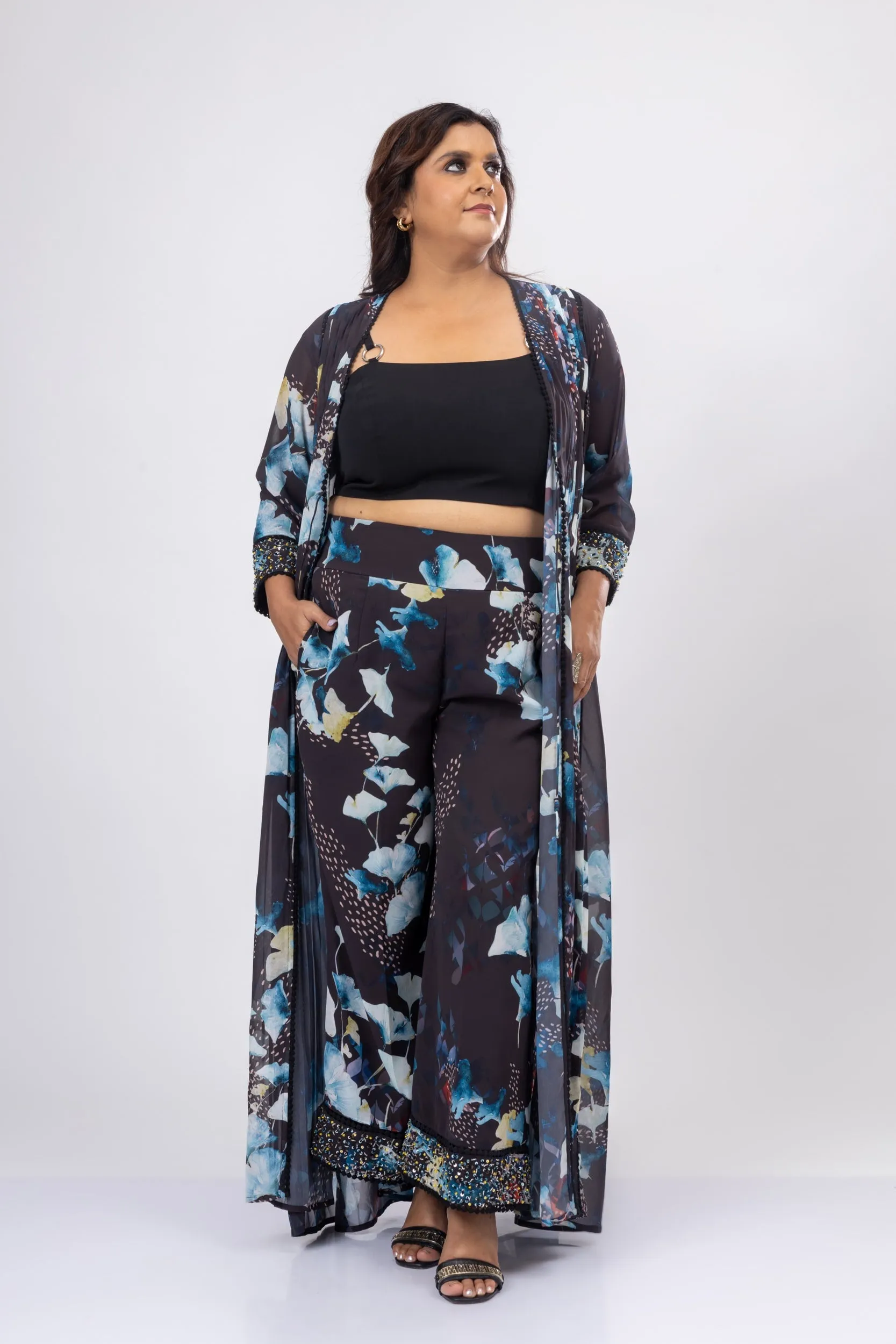 Nocturne Black Printed 3 Piece Co-ord Set