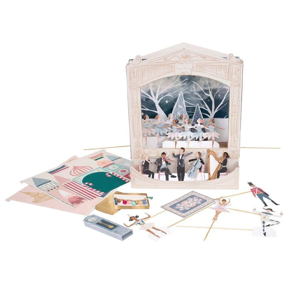 Nutcracker Theater Christmas Advent Calendar, Nutcracker-Themed Advent Box for Kids with Numbered Envelopes and Charm Bracelet