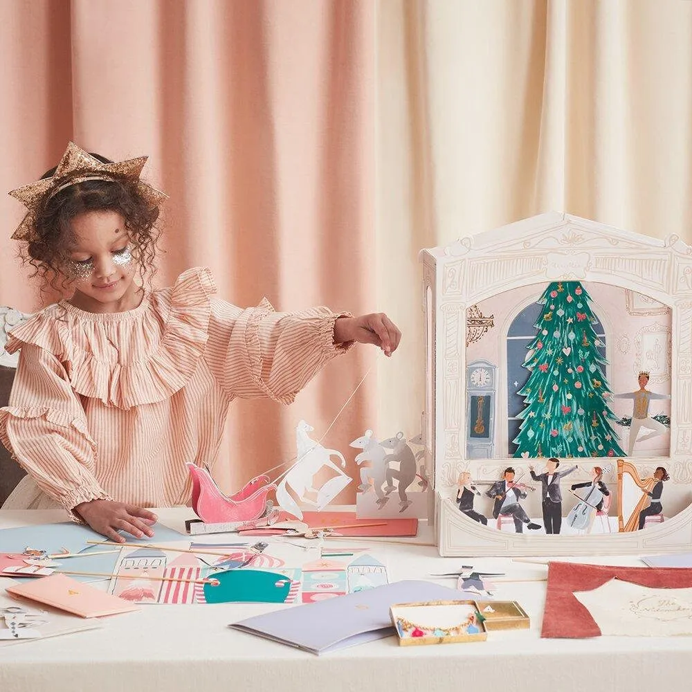 Nutcracker Theater Christmas Advent Calendar, Nutcracker-Themed Advent Box for Kids with Numbered Envelopes and Charm Bracelet