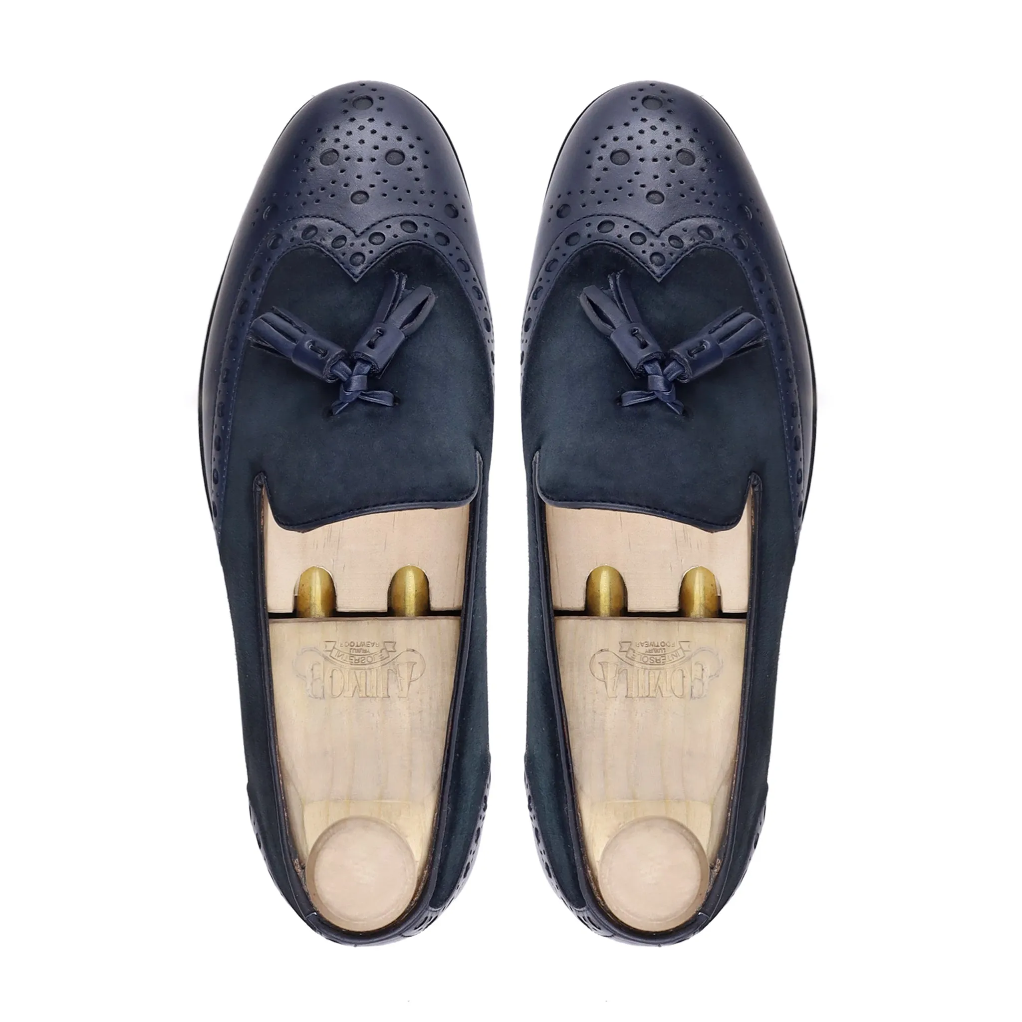 Nykoping - Men's Navy Blue Calf and Kid Suede Leather Loafer
