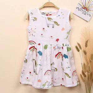 Organic Cotton Muslin Sleevless Frock Dress For Baby | Unicorn | White