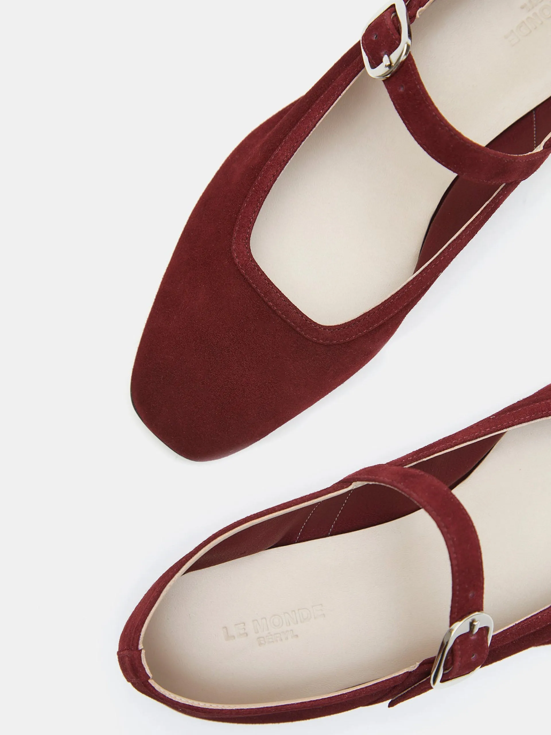 Oxblood suede Mary Jane ballet flats